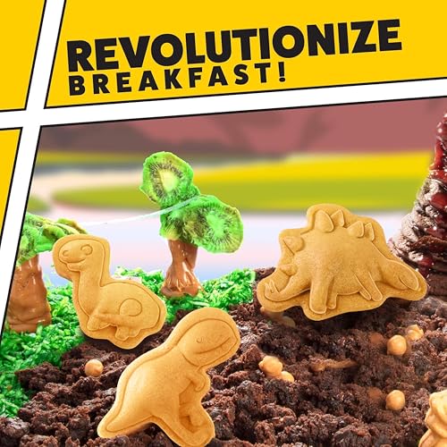 Dinosaur Mini Waffle Maker- 5 Different Double Sided 3D Shaped Dinos in Minutes- Kids Adults Breakfast Fun with Cool Novelty Pancakes, Electric Baker, NonStick Waffler Iron, Easter Basket Stuffer Gift
