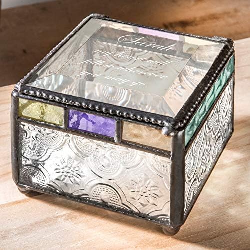 Miniatura 2 de Joyero personalizado con mensaje decorativo de vitrales, regalo de recuerdo morado, azul, melocotón, turquesa, caja J Devlin 905 EB246