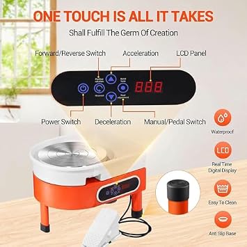 Electric Pottery Wheel, 350W Ceramic Forming Machine, Foot Pedal, LCD Touch Screen, 25cm Turntable for Pottery and Home Use