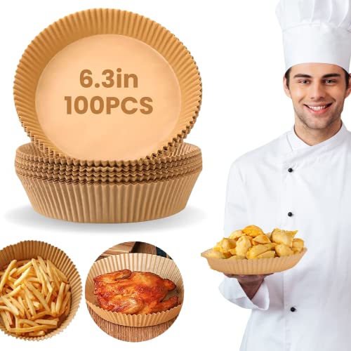 100 PCS Air Fryer Paper Liners, Disposable Parchment Paper, Air Fryer Disposable Paper Liner for Microwave, Nonstick, Grease and Waterproof Parchment Sheets for Airfryer, Instant Pot & Convection Oven