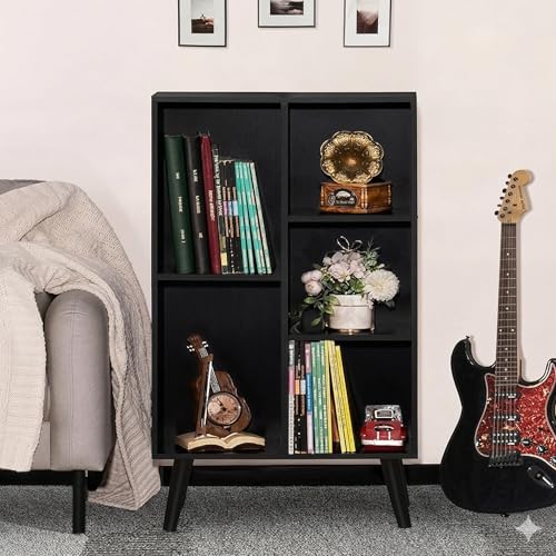 Image of Callas Small Black Bookshelf 3 Tier Modern Bookcase with Legs for Home, Office Book Case Storage Rack BR-10 Black(R)