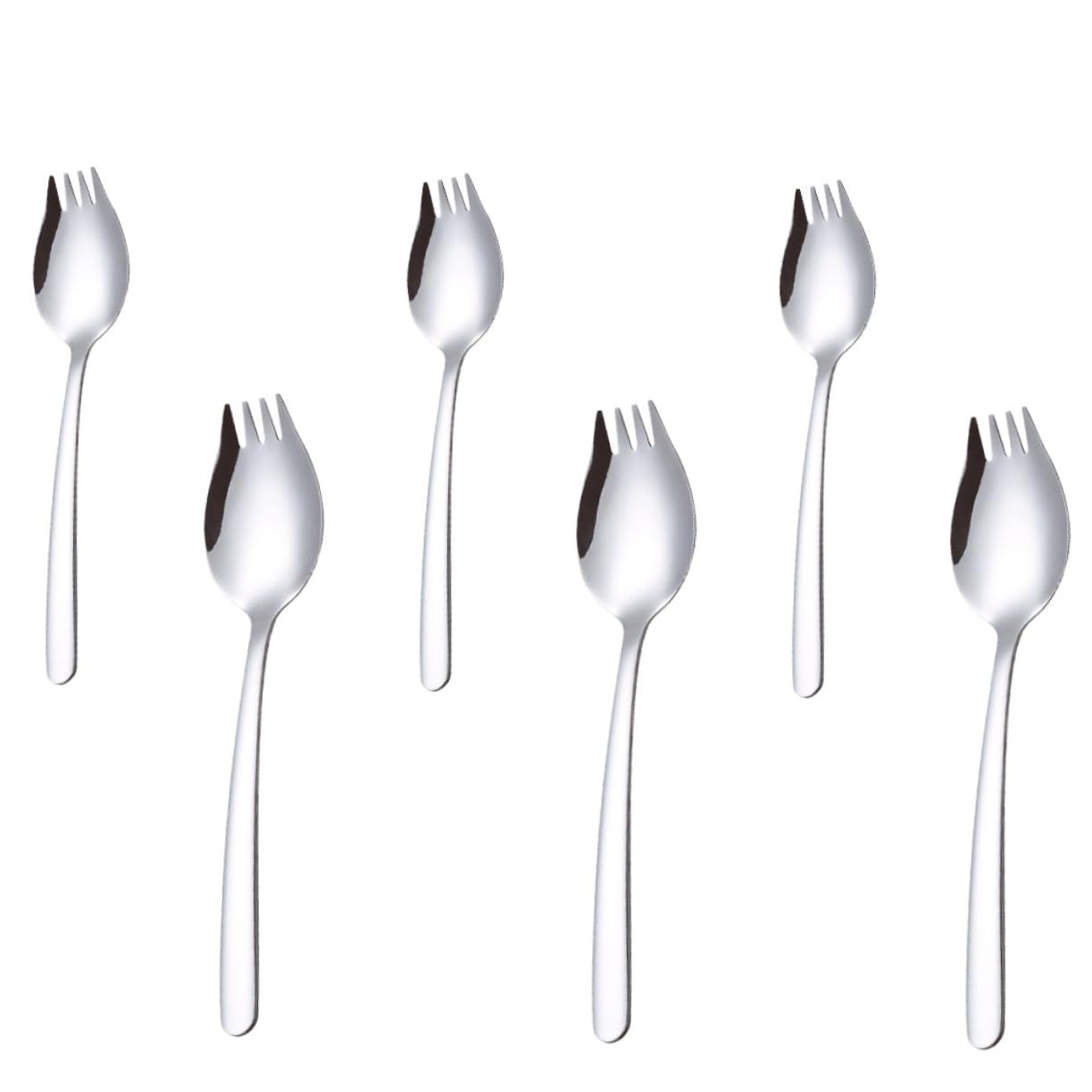 COLLBATH 6 Pcs Stainless Steel Salad Sporks Multi Functional Fruit Forks for Everyday Use Dishwasher Safe Heavy Duty Tableware for Home Restaurant and Outdoor Picnics