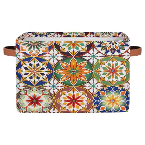 Image of Mandala Flowers Storage Baskets for Organizing, Fabric Collapsible Storage Bins Box Ethnic Boho Decorative Toy Organizer Baskets for Closet Shelves Gift Basket 1 Pc