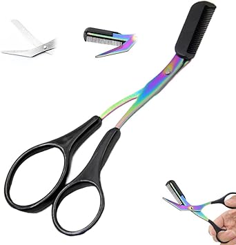Upgraded Non-Slip Stainless Steel Eyebrow Trimming Scissors with Comb, Eyebrow Cutter Hair Removal Scissors Makeup Tool for Women Men Black