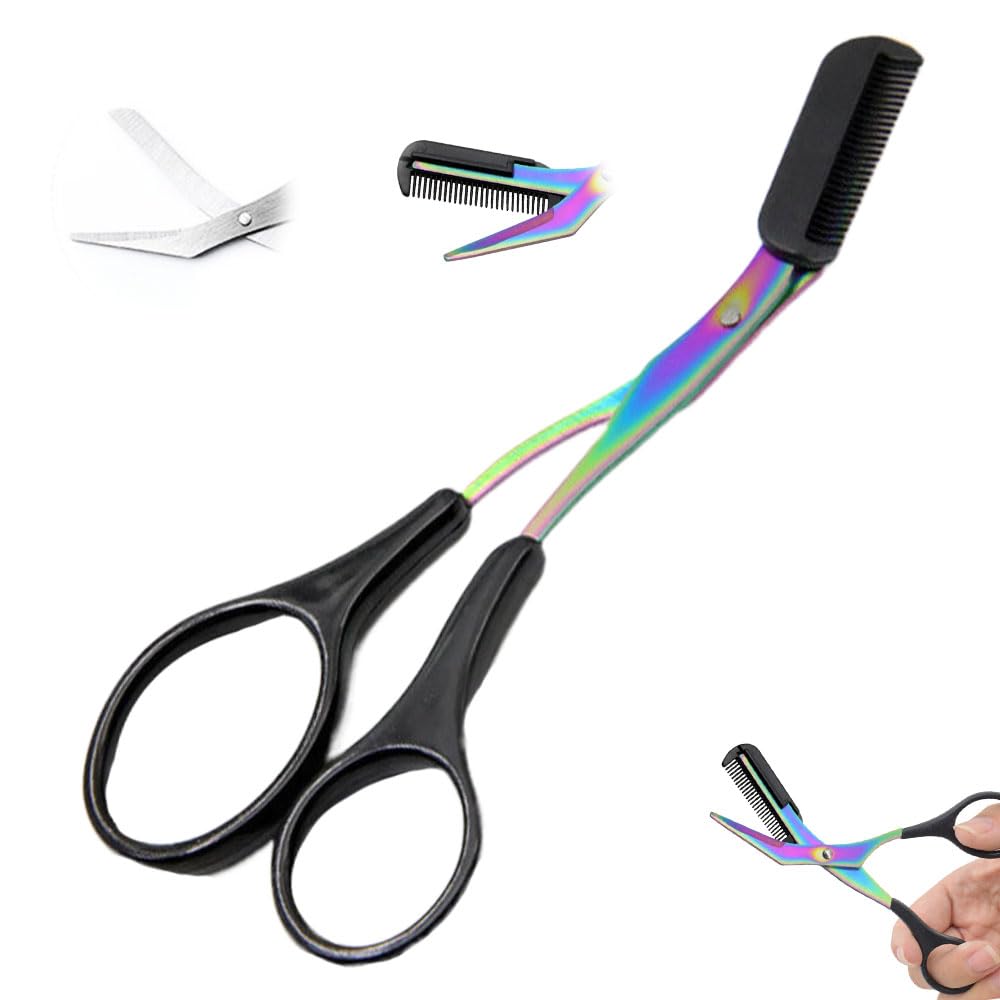 Eyebrow Trimmer Scissor 2 in 1 Eyebrow Scissors with Comb Stainless Steel Professional Eyebrow Trimmer Eyebrow Cutter Hair