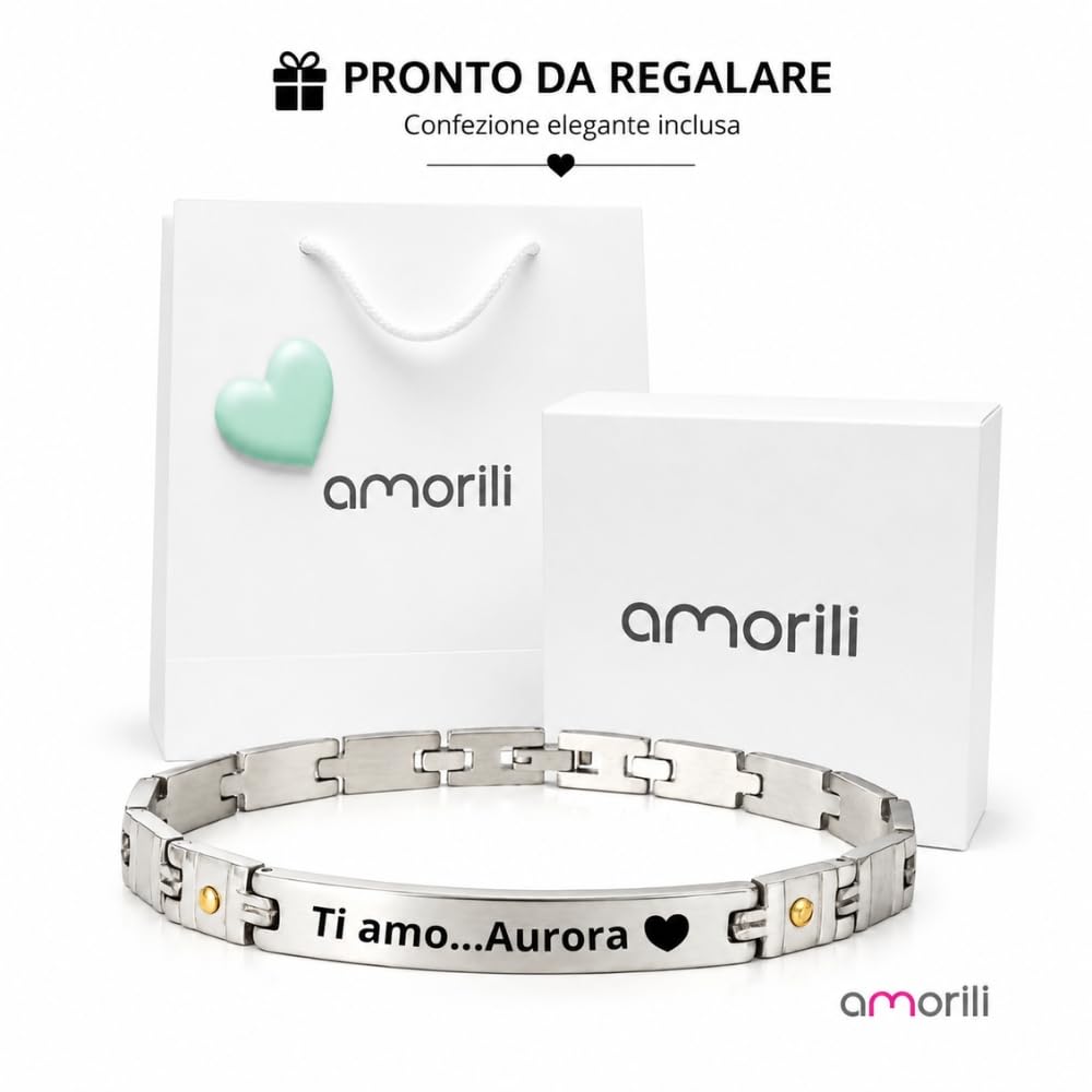 Bracciale Uomo Personalizzabile con Incisione in Acciaio Inox ed Elementi in Oro, Incidi Frasi Simboli Date e Nomi, Gioiello Personalizzato per Marito Fidanzato Compagno, Idea Regalo per Lui