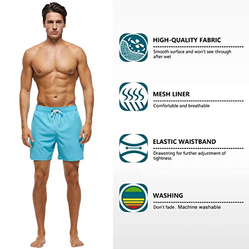 Tyhengta Men's Stretch Swim Trunks Quick Dry Beach Shorts With Zipper Pockets And Mesh Lining Sky-Blue 32 #TOP2