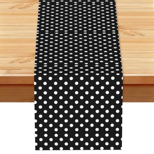Chemin de table noir et blanc à pois 33 x 183 cm - Décoration de table de cuisine, salle à manger - Décoration pour intérieur ou extérieur - Fournitures...