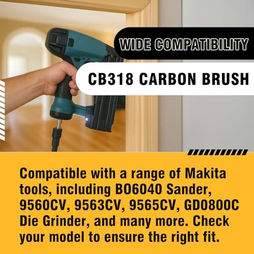 Image of CB318 Carbon Brushes Compatible with Makita 9560CV, 9563CV, 9565CV, 9566CV, GD0600, 9554, 9557 Angle Grinder Replace CB330, CB340, CB314, CB315