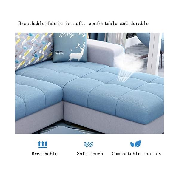 3-Seat Corner Fabric Sofa,Nordic Lazy Couch with 2 Comfortable Stools And Storage Side Pocket Design, Loveseat Sofa for Living Room Furniture Decoration, Washable - Image 4