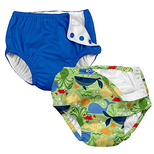 i Play. 2-PK Absorbent Boys Reusable Baby Swim Diapers Sealife and Royal Blue 12M