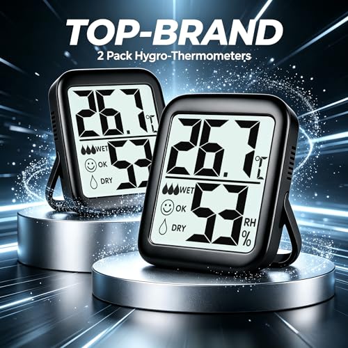 Antonki 2-Pack Hygrometer Indoor Thermometer Room Thermometer Indoor Digital Temperature and Humidity Monitor Humidity Sensor Meter for Home Terrarium Incubator Greenhouse - Battery Included