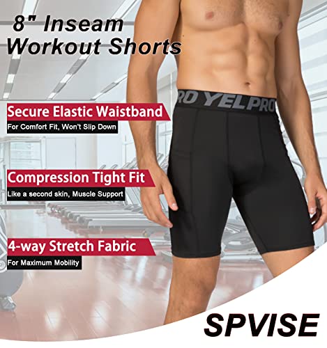 SPVISE Compression Shorts Men 1/3 Pack, Dry Fit Compression Underwear Spandex Running Shorts, Workout Athletic Shorts Pocket2