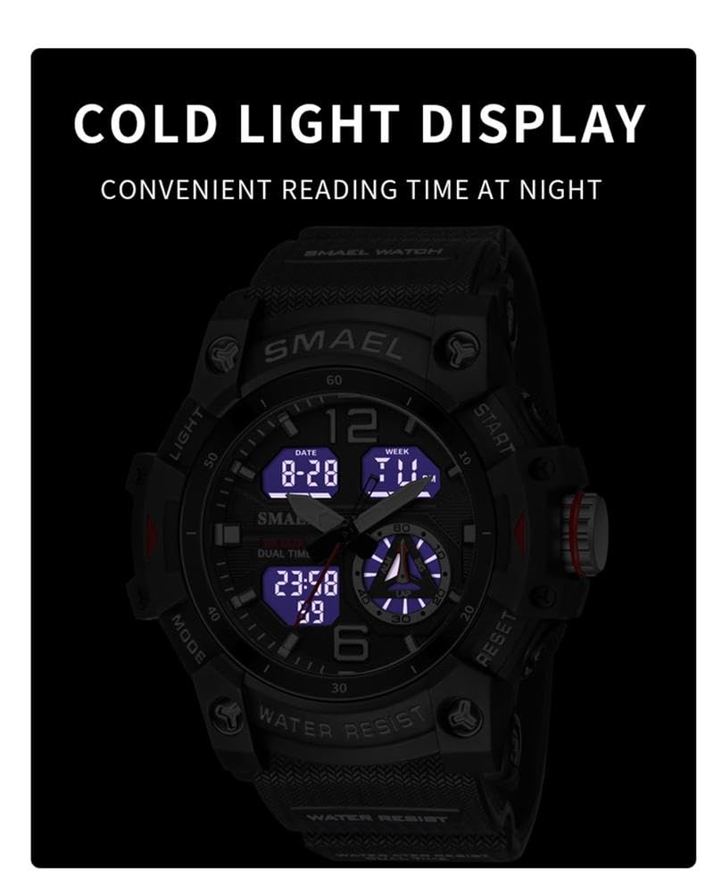 Homme Montres Militaire de Sport, étanche à 5 ATM Montres avec LED Analogique Digitale Montres Lumière Alarme Et Calendrier Date