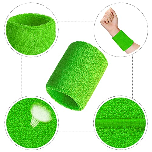 Image of Bememo 12 Pack Wristbands Sweatband for Women Men, Neon Colored Sport Wrist Bands, Tennis Football Basketball Sweatbands, Moisture Wicking Arm Bands for Working Out