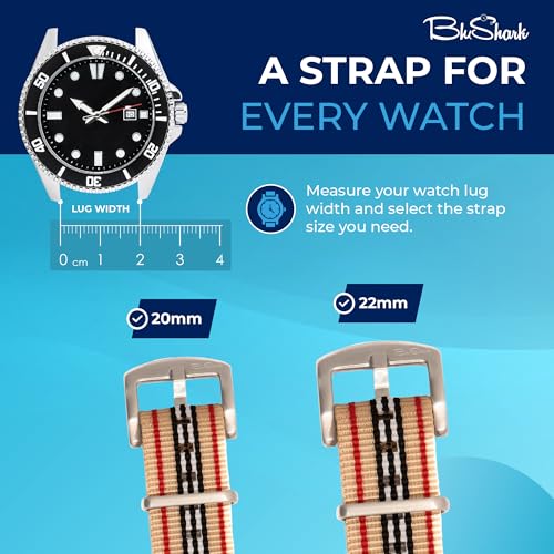 Image of BluShark - Original Collection Military-Style Waterproof Watch Strap, Fits All Timepiece Brands, Durable Nylon Wristwatch Accessories with Stainless Steel Buckle - 18mm, 20mm, 22mm & 24mm Watch Bands
