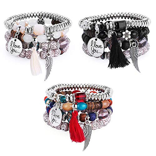 Baoqin Boho Pulsera de Cuentas para Mujer - Abalorio apilable Multicapa Pulseras Regalo para Mujeres niñas Hombres
