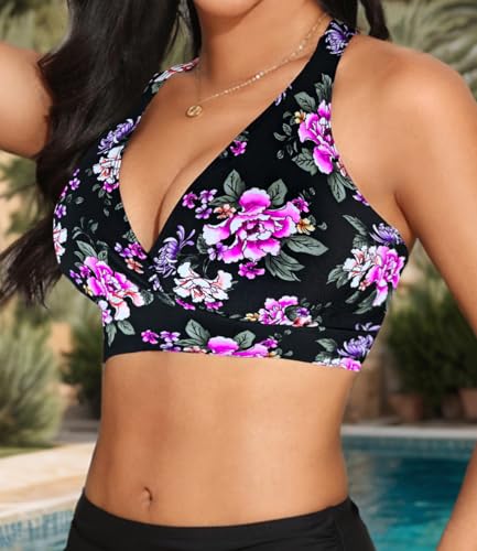 Image of Women's Sporty Adjustable Wide Straps Bikini Top Large Bust Criss Cross Back Supportive Swimsuit Tops Only