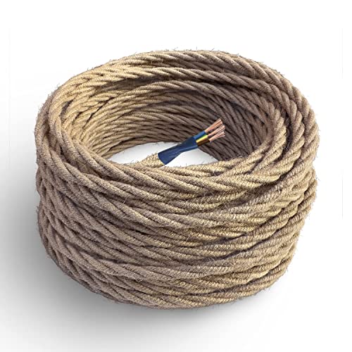 Image of 16.4ft 18 Cloth Covered 3 Conductor Hemp Rope Electrical Wire 5m Vintage Style 18-Gauge Twisted Braided Cord for Antique Lamps DIY Lighting Projects Chandeliers Home Decor (3 Core Twisted - Hemp)