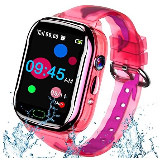 iGeeKid Kids Smart Watch Phone-IP67 Waterproof Smartwatch Boys Girls Toddler Digital Wrist Watch 1.44'' IPS Touch,Calls,Camera Gizmos Games,12/24 Hr Stopwatch Calculator Alarm Learning Toys (Pink)