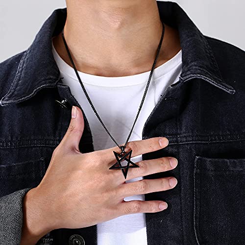 TempBeau Satanic Pentagram Baphomet Pendant Necklace - Handmade Upside Down Pentacle Link Chain, Satanism Church Punk Gothic Men Women Jewelry Gifts, 24" Satan Goat Necklace4
