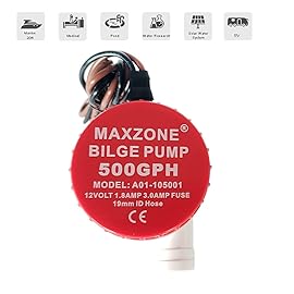 Automatic Submersible Boat Bilge Water Pump 12v 1100gph Auto with Float Switch, 1-1/8 Outlet, Compact Marine Boat Yacht (Non- Automatic 500GPH with 3/4 Outlet)