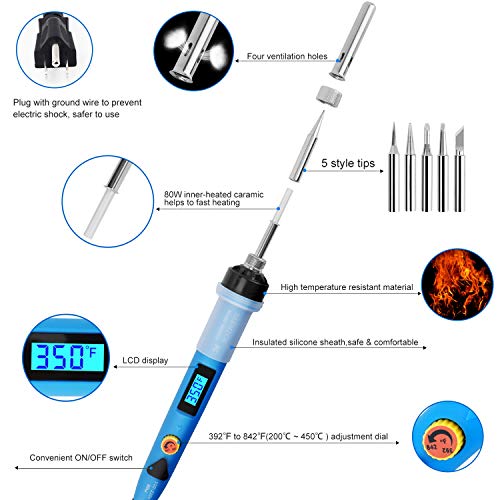 Kit de ferro de solda eletrônico - Pistola de solda LCD digital de 80W com interruptor ON/OFF ajustá