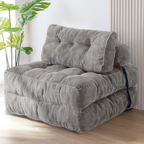 Image of MAXYOYO Folding Sofa Bed, Convertible Chair Bed with Pillow | Foldable Couch with Back Support, Portable Fold Out Chair Comfy Floor Sofa for Living Room Bedroom, Light Grey, Single