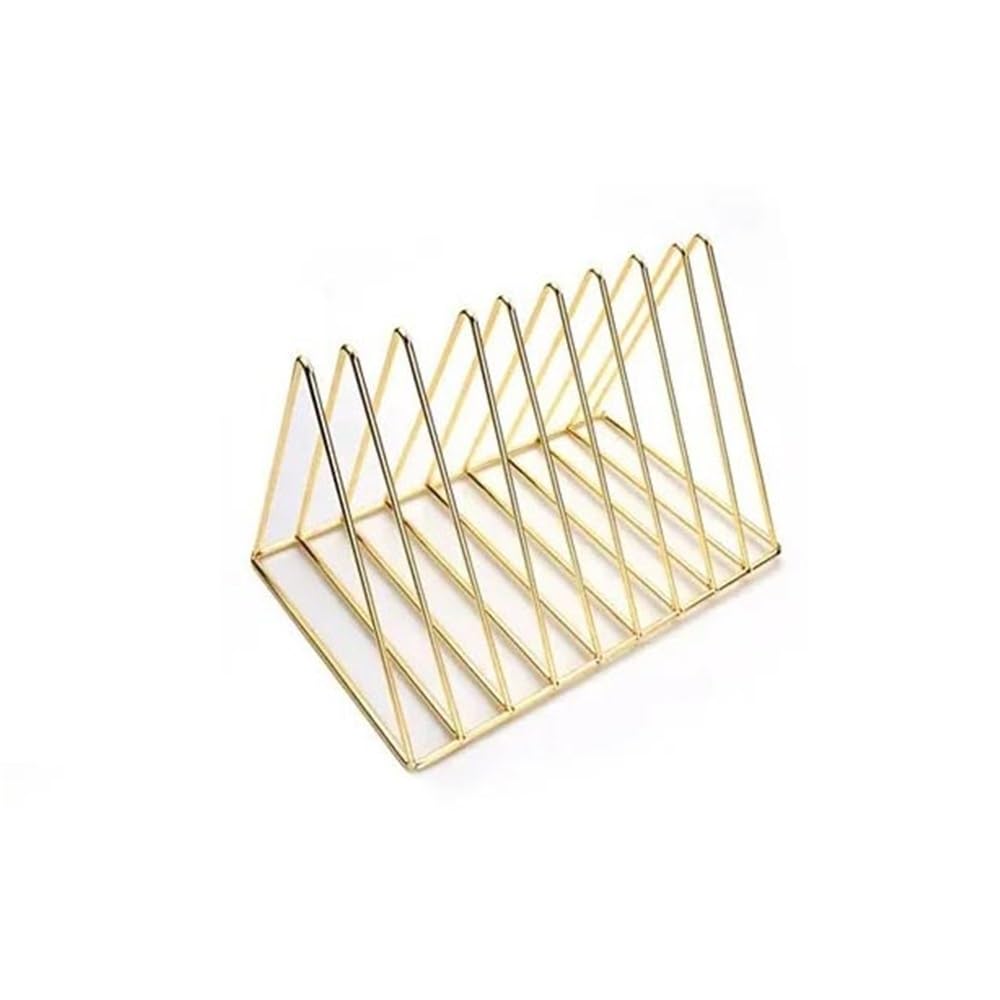 J9V4G6S3B5 Desktop File Rack Iron Triangle Bookshelf Study Desk Magazine Storage Rack Office Cultural Educational Supplies(Gold)