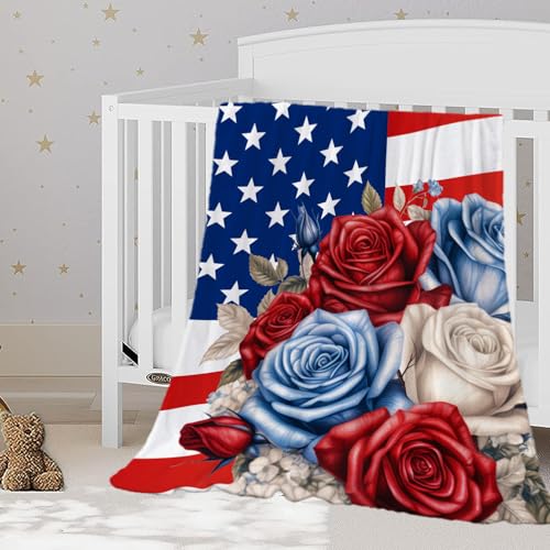 YeeJu Patriotic Throw Blanket for Kids Small 4th of July Memorial Day Fourth of July Blanket for Girls Boys Child Baby Couch Bed Red White Blue Blankets Stars American Veteran Day Blanket 40x50