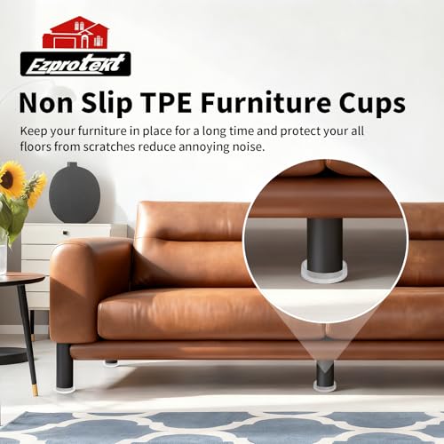 Image of Ezprotekt Non Slip Furniture Pads, 12 Pcs 2 inch Anti Slip Rubber Caster Cups, Anti Skid Furniture Coasters for Hardwood Floors, No Slide Furniture Gripper, Furniture Stoppers to Prevent Sliding (Clear)