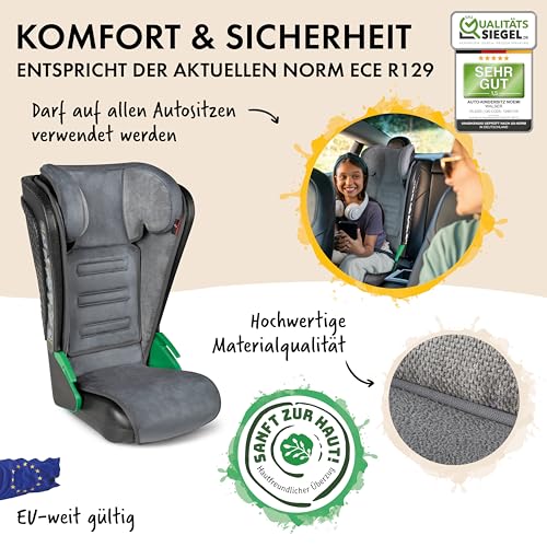 WALSER Auto Kindersitz Noemi, extra schmaler Reisekindersitz (3-8 Jahre) 100-135 cm, klappbare Sitzerhöhung Auto Kinder, ECE R129 Sitzerhöhung waschbar, Autositz Größe 57x46x22 cm Schwarz