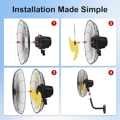 Mountman 20 Inch Wall Mount Fan,7200 CFM High Velocity Fan with Poweful Motor,3 Speeds,90° Oscillating,Adjustable Tilt,Industrial Fans for Garage,Shop,Patio,Factory,Porch,Outdoor,Indoor