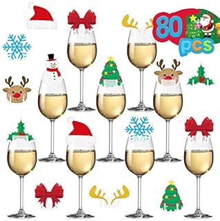 RMMD 80 PCS Christmas Wine Glass Decorations Cards Charms Christmas Glass Toppers Christmas Wine Glass Cards Markers Christmas Cocktail Accessories Drinking Decorations for Christmas Party Supplies