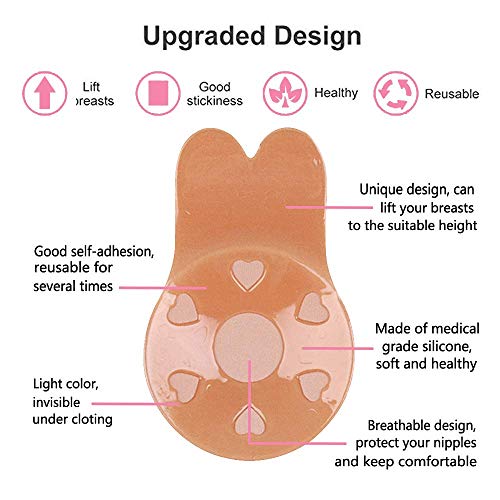 2 Pairs Sticky Bra Invisible Adhesive Backless Bra, Strapless Reusable Push Up Lift Nipple Covers for Women - Thumbnail 6