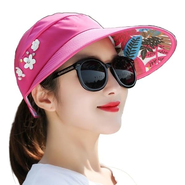 frackson Sun Visor Hats for Women UV Protection Wide Brim Summer Cap for Girls Hat UV Protection Breathable Casual Beach Hat, Sun Protection Cap for Women (Dark-Pink).-picture-18