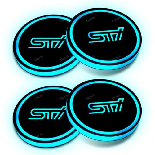 スバル STI 車用 LED ドリンクホルダー レインボーコースター LEDカーカップホルダー マットパッド スバル WRX STI 車載 ロゴ ディスプレイライト 光る 明るさセンサー 自動点灯消灯 イルミネーション 丸型 (4個)