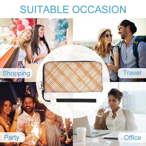 Autumn Orange Diagonal Checkered Patterns PU Leather Clutch Long Bifold Wallet, Coin Purse Credit Pass Case, Durable Card-Holder Money Storage for Women Men 5