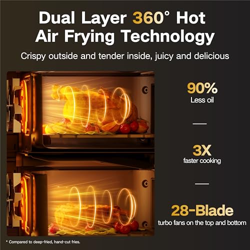 LLIVEKIT 10L Double Stack Air Fryer XXL, 9-in-1 AirFryer with 2 Vertical Drawers & Viewing Window, 90% Oil Saving, Smart Finish & Sync Cook, 2460W, Reheat Function, Large Air Fryer - Image 4