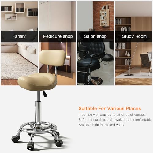 Image of Saddle Stool with Ring Pedal and Back, Adjustable Hydraulic Rolling Chair with Wheels for Medical, Massage, Salon, Spa, Kitchen, and Drafting Use