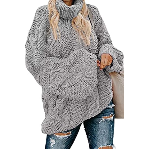 Modasua Jumpers for Women UK Turtleneck Sweater Cable Knit Jumper Knit Sweaters Knitwear for Women Knitted Jumpers for Women Plus Size Tops Gray Jumper Ladies Jumpers Size 22 Cover
