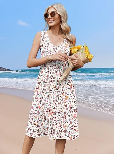 Image of Zeagoo Women Summer Casual Dresses 2026 Sleeveless Midi Pleated Tank Sundress with Pockets V Neck A Line Swing Tshirt Dress