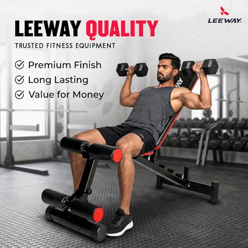 Image of Leeway LF85 Adjustable Bench Press for Home Gym Setup Chair | Foldable Workout Gym Bench for Home with Incline Decline Flat, Multipurpose Exercise Fitness Equipment | Strength Training Table (Black, Bench LF85, 1)
