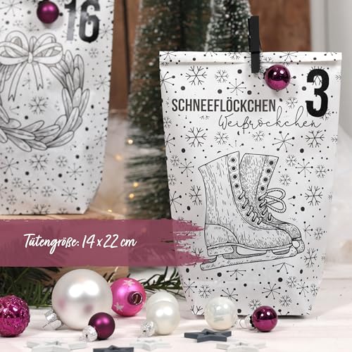 Papierdrachen Adventskalender 2026 zum Befüllen - 24 weiße Papiertüten mit Zahlenaufklebern - Motiv Christmas - DIY zum Basteln &… – Ansicht 4