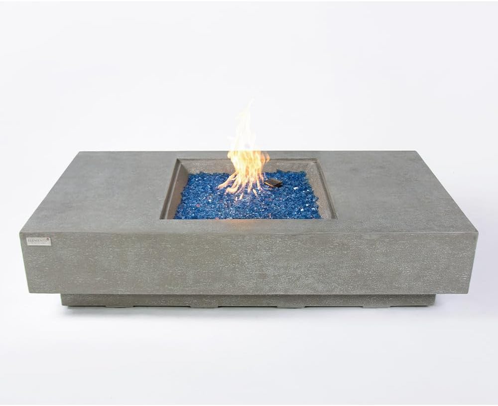 Monte Concrete Fire Pit 60" x 31.9" Outdoor Patio Firepit Includes Fire Glass Modern Fire Pits & Outdoor Fireplaces for Garden, Deck, Indoor & Outdoor Heating