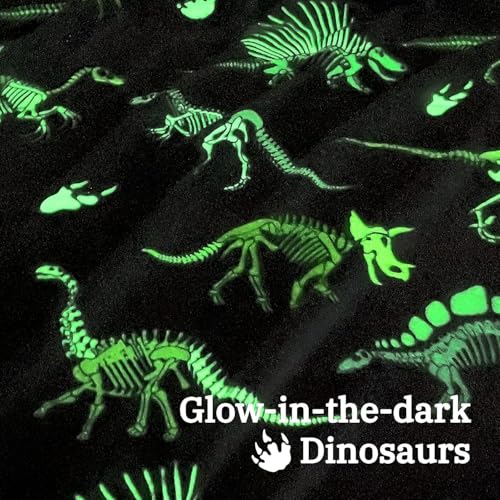 Image of Happy Hues Glow in The Dark Blanket Kids-Teens Boys & Girls Travel Lightweight Throw Blankets Soft & Fluffy for Kids (Boneosaur)