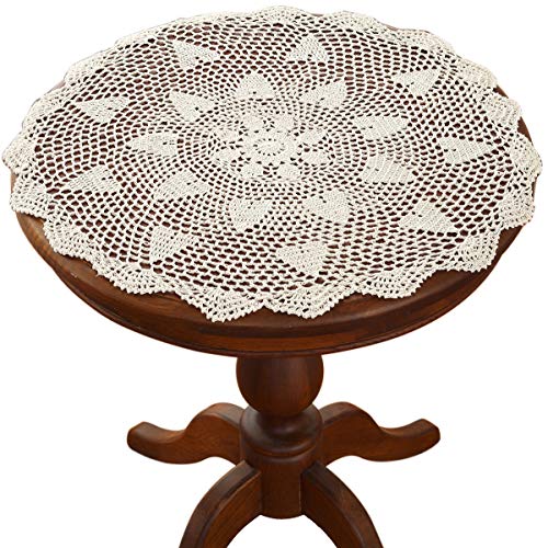 gracebuy Manteles Individuales Redondos de Encaje de croché de 38 a 58 cm, 100% Hechos a Mano, algodón, Beige, 15 Pulgadas