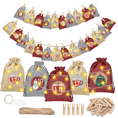 woric Adventskalender zum Befüllen, 24 Jutesäckchen mit Klammern...