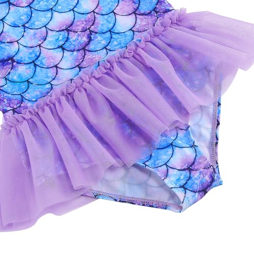Image of Girls One Piece Swimsuit Colorful Mermaid Bathing Suits Cute Kids Princess Beach Swimwear 2-10 Years