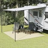 QUAHEAS Tappeto per tenda color crema, 4 x 3 m, in poliestere con rivestimento in schiuma di PVC, base antiscivolo per campeggio e esterni, protegge il pavimento della tenda e i materassi ad aria